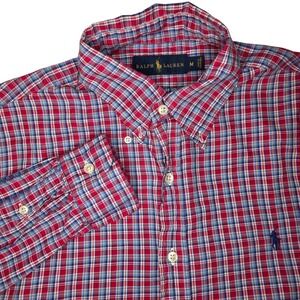 Ralph Lauren Men's Plaid Button Down Shirt Long Sleeve Size M Red Blue Preppy